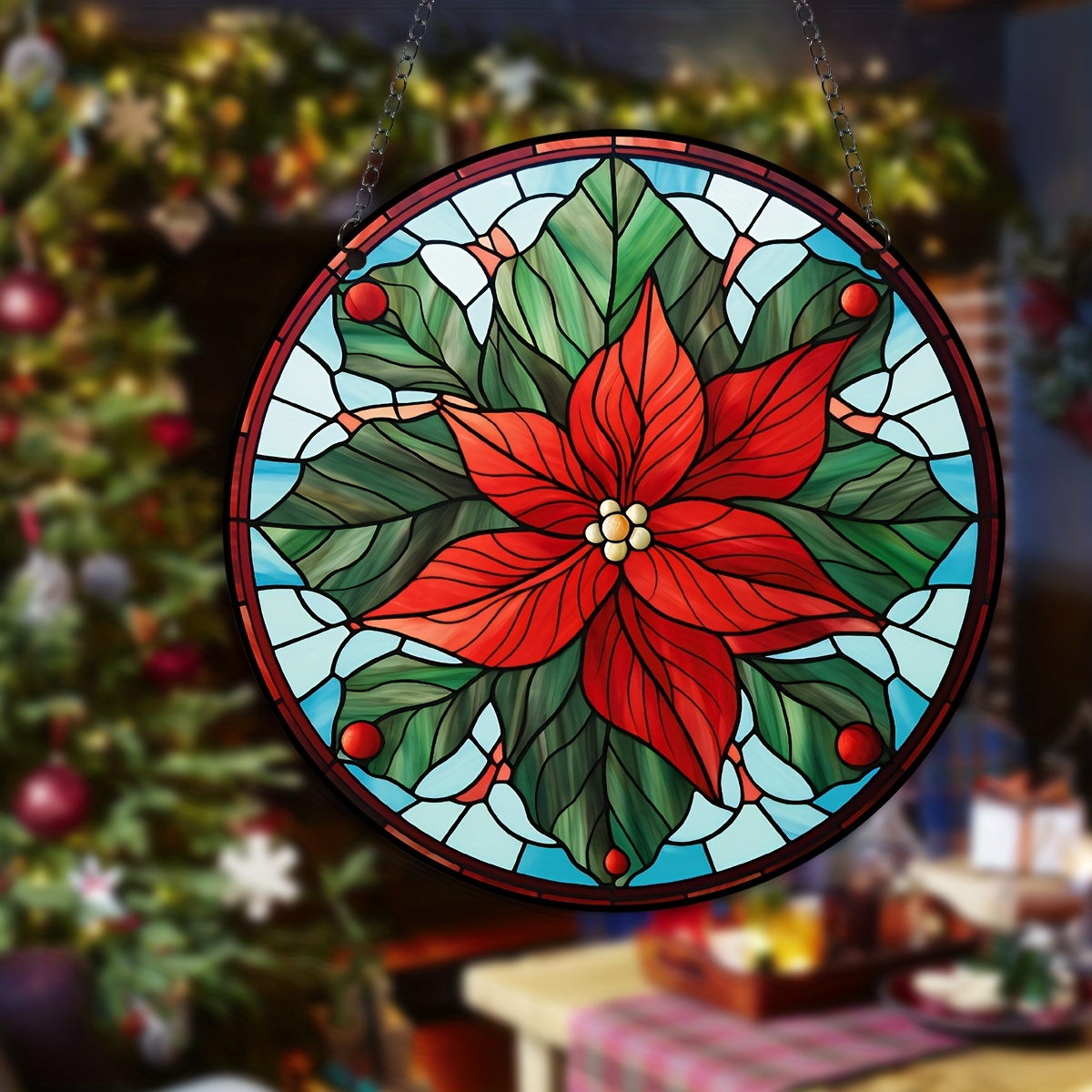 Christmas Baubles Window Decor Stained Suncatcher Wreath Temu