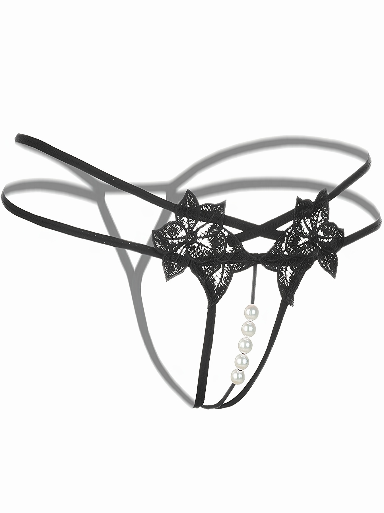 Women's Sexy Floral Embroidery Thong Open Crotch Pearl - Temu