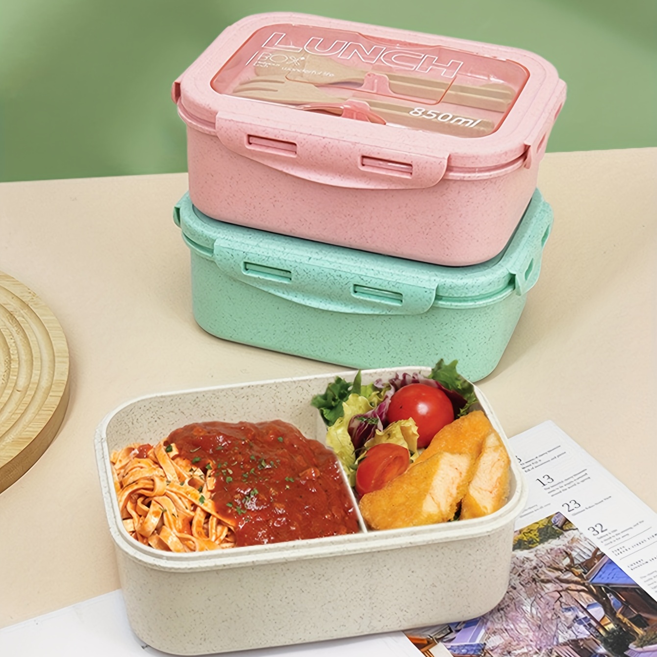 Wheat Straw Lunch Box For Office Workers, Rectangle Divided