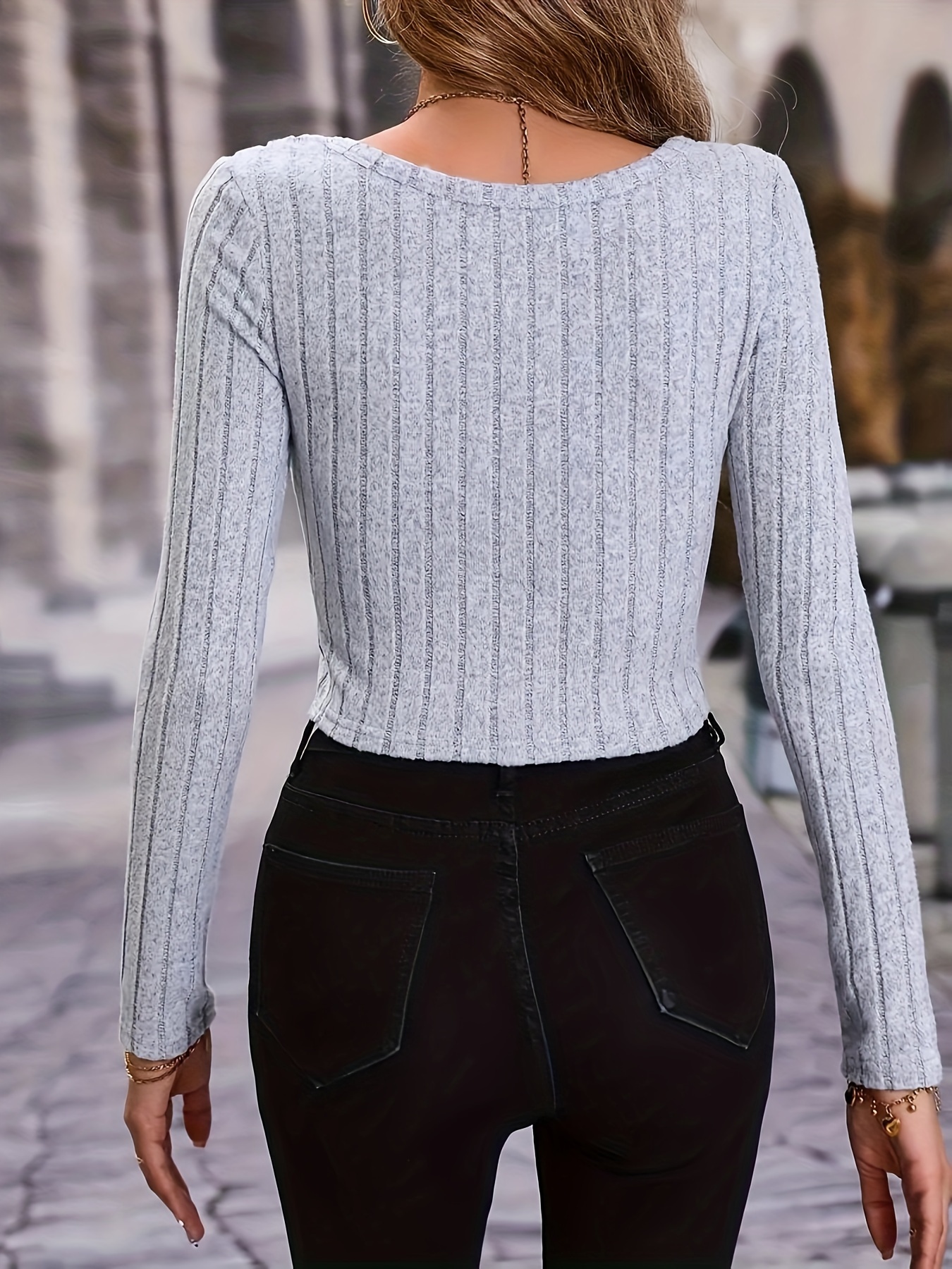 Details of Women Scoop Neck Open Stitch Jumper In Fine Knit Rib With Wave  Trim Pullover