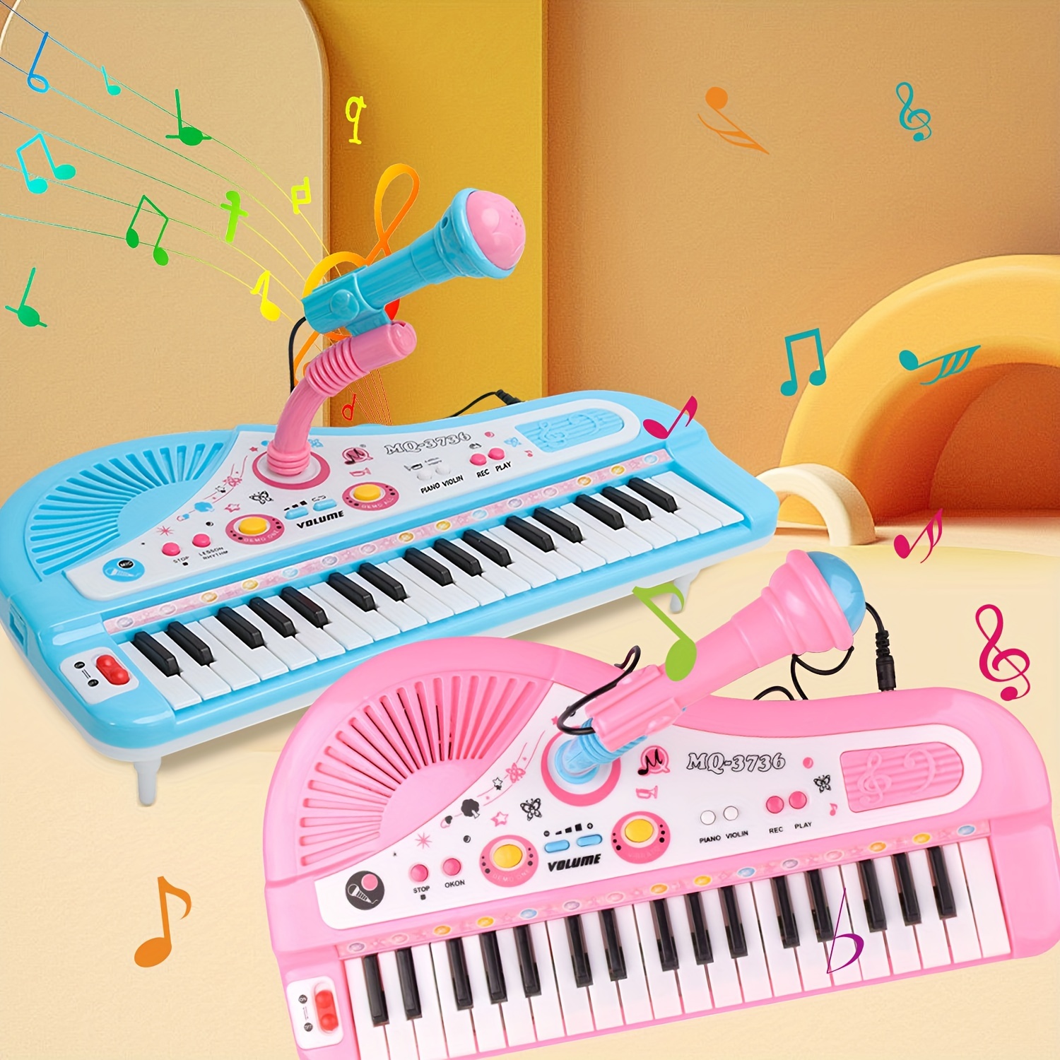 Multifunctional Mini Electronic Piano With Microphone Abs Children Portable  37 Keys Digital Music Electone Keyboard Gift