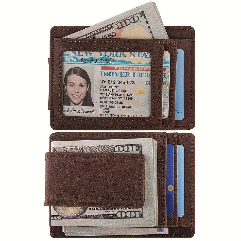 Genuine Leather Money Clip Front Pocket RFID Blocking Strong