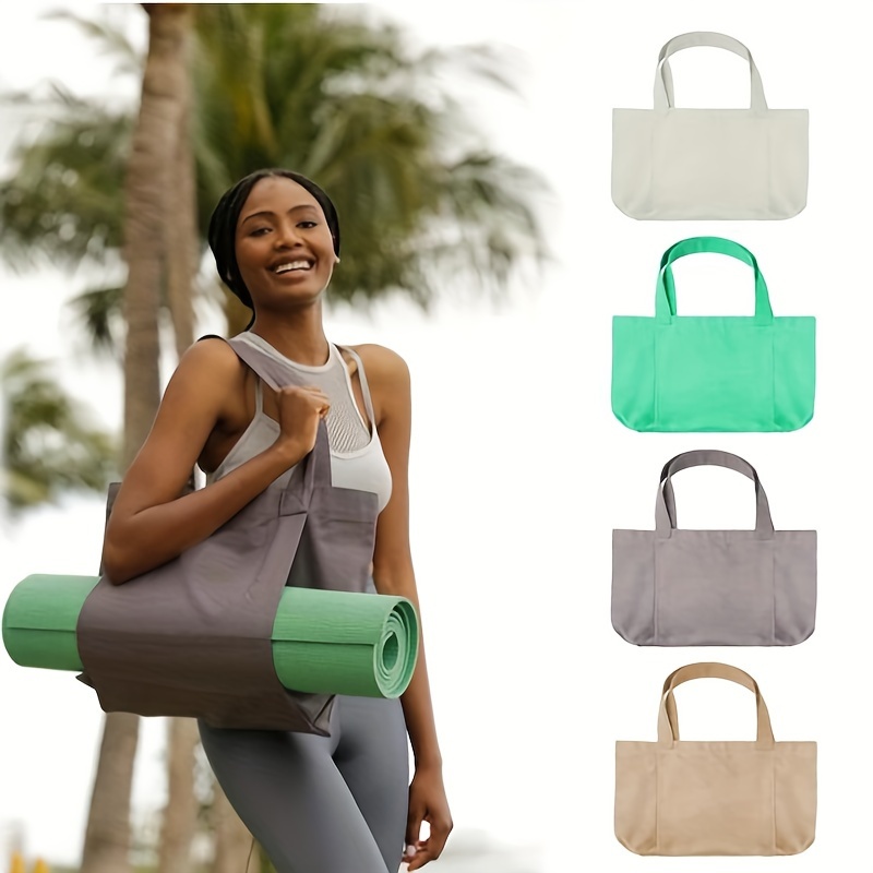 Yoga Mat Bag, Large Capacity Canvas Tote Bag with Yoga Mat Carrier Pocket,  Multi-Purpose Workout Accessories Tote Bag Yoga Mat Carry Bag for Women Men