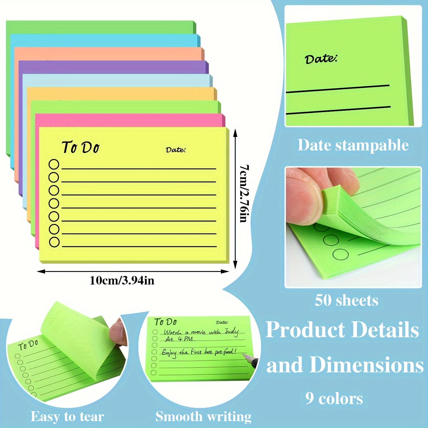 9 Colors 9 Pack 450 Sheets Lined Sticky Notes 3 94x2 76 In Ruled Self  Sticky Note Pads Colorful Sticky Notes With Lines Post Notes For Office  Home School Meeting 50 Sheets