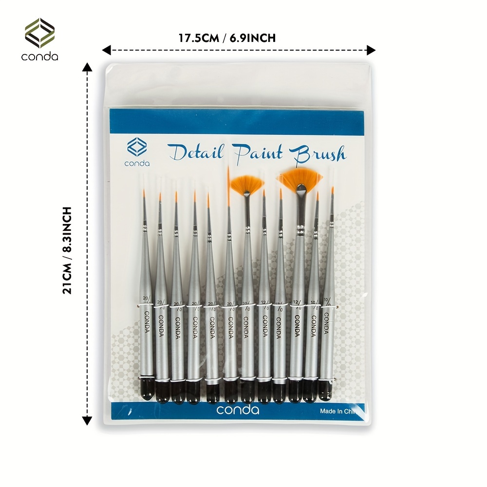 Detail Paint Brush Set - 12 Miniature Brushes for Art Painting - Acrylic Watercolor Oil