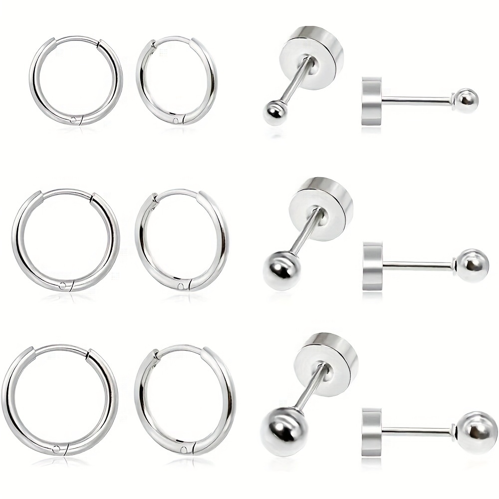 2 Pairs Flat Back Earrings for Women | Cartilage Earring | Stainless Steel Earrings | Titanium Earrings | Nickel Free Hypoallergenic Earrings 