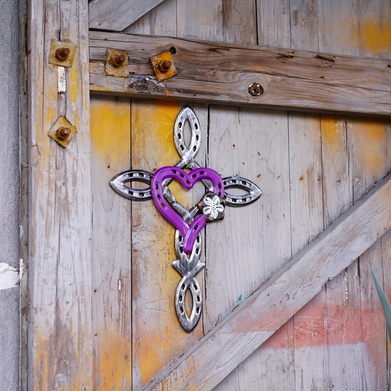 Natural Horsehsoe Cross with Heart, Cross Intertwined Heart Decor Faith  Art, Metal Cross Wall Art Decorb Vintage Art Horseshoe Cross Sculpture for