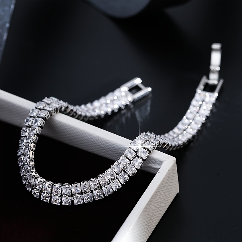 Two Rows Tennis Bracelet with Cubic Zirconia