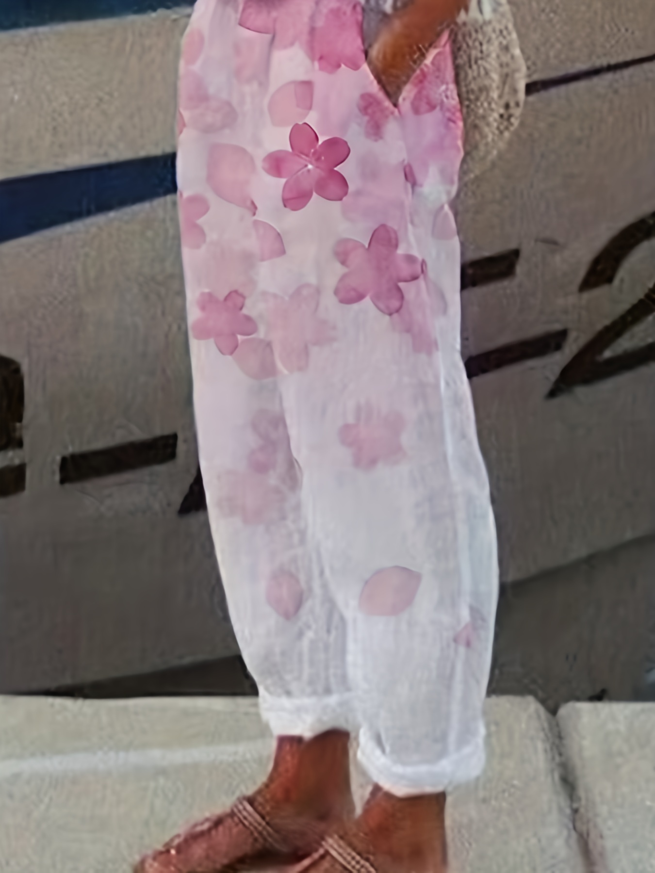 Plus Size Casual Pants Women's Plus Floral Print Straight - Temu