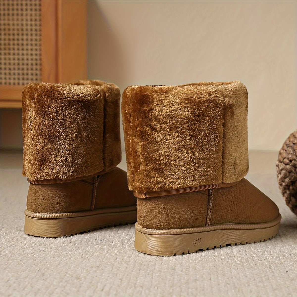 Fluffy Fur Lined Snow Flat Boots for Women