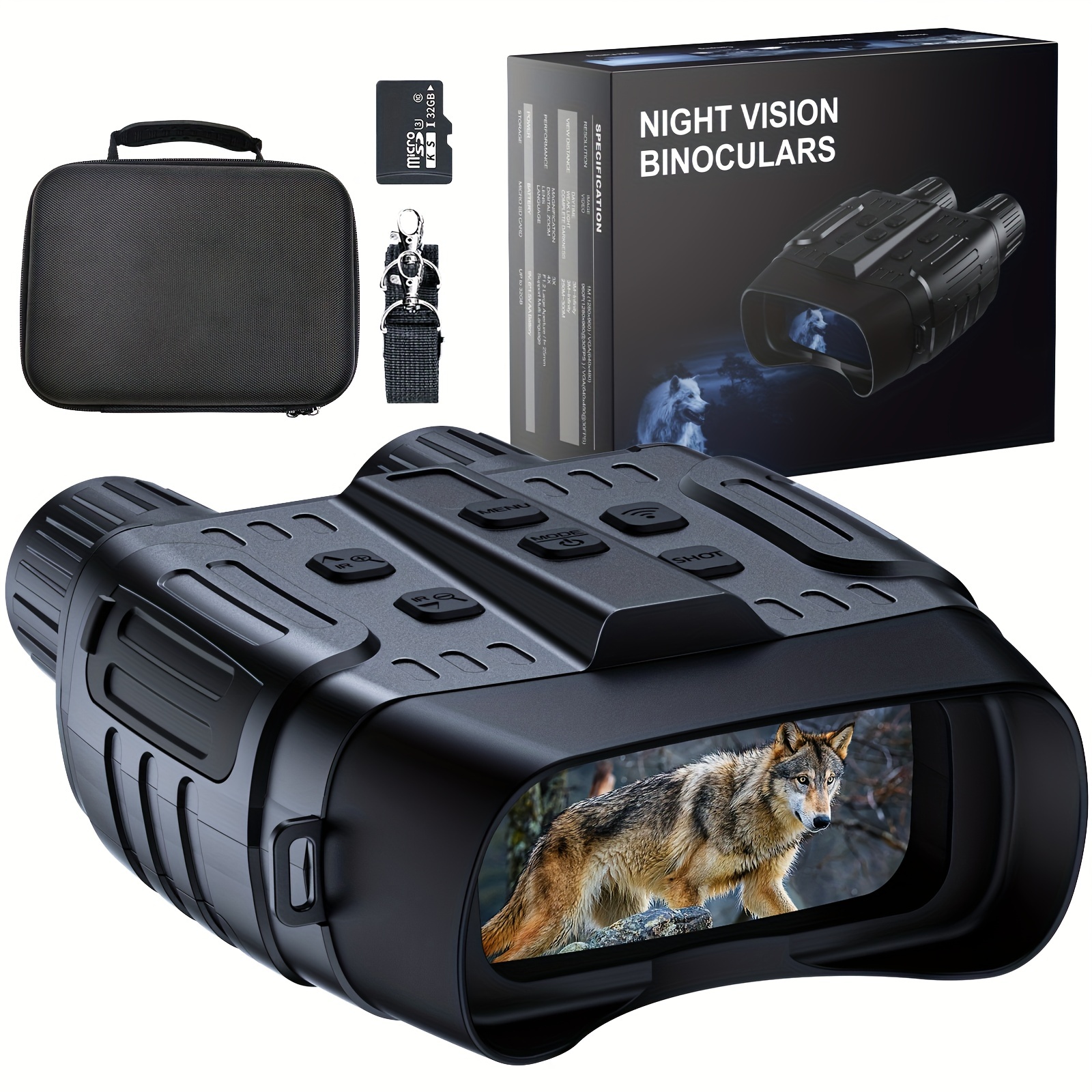 Gafas De Visión Nocturna, Binoculares De Visión Nocturna, Gafas Infrarrojas  Digitales Con Pantalla Para Ver 984 Pies/300 M En 100% Oscuridad, Video FH