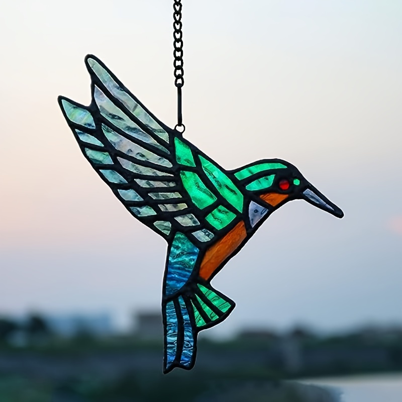 Stained Glass Bird Suncatcher with Crystal for Window, Hanging Prism for  Garden Decoration, Glass Hummingbird Ornament Hangings, Sunlight Reflection