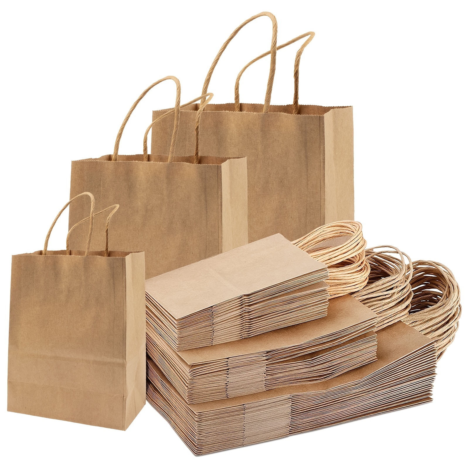100PCS 8x4.25x10.5 Kraft Paper Bags with Handles for Wedding Party Craft  Retail Packaging Recycled Twist handles Gift Bag (Brown,100)