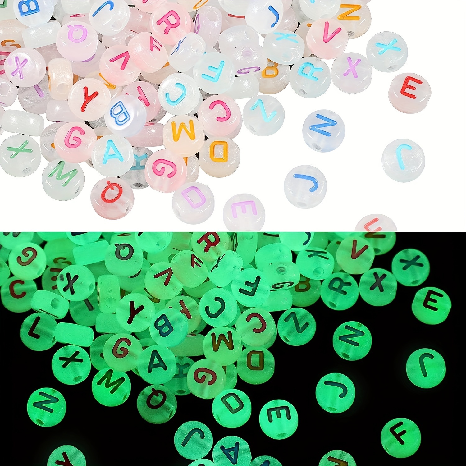 Acrylic Luminous Letter Beads Flat Round Spacer Beads - Temu