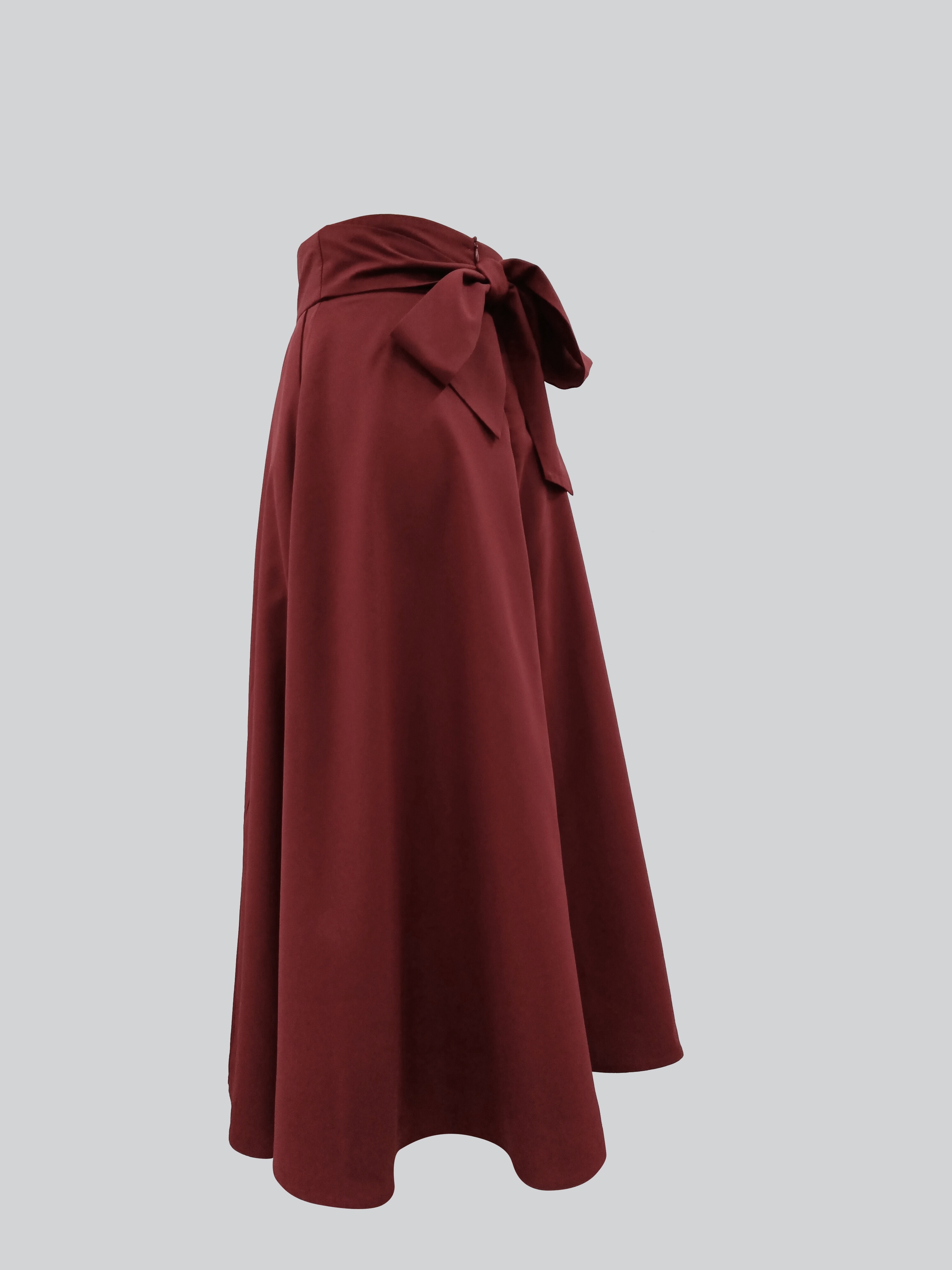 Solid Color A-line Flared Skirt, Elegant Tie-waist Skirt For