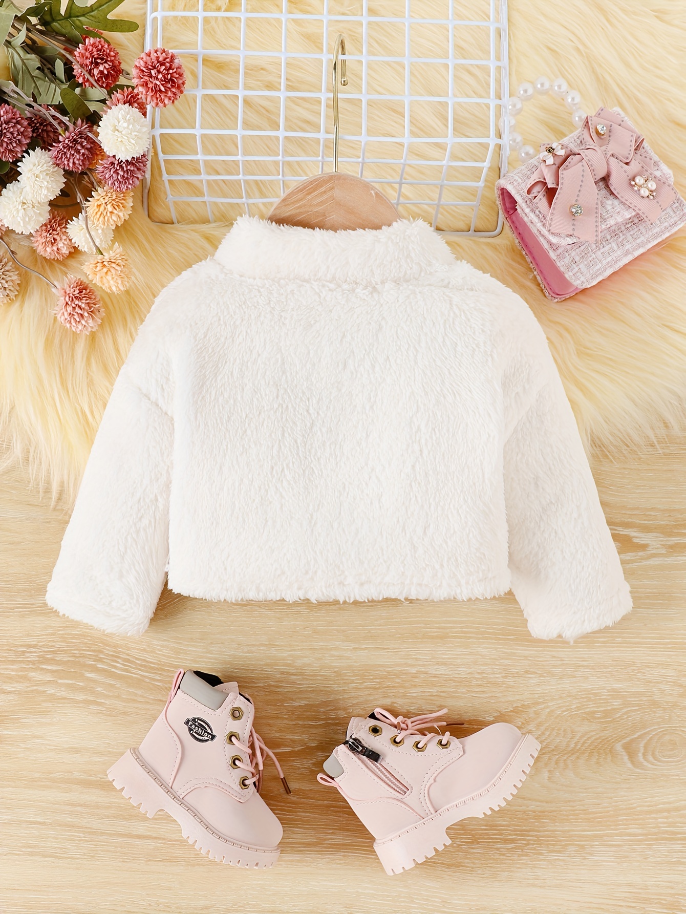 Winter Windproof Plush Jacket, Stylish Stand Collar Baby Girls Autumn  Winter Warm Coat, Cozy Cute Zipper Top