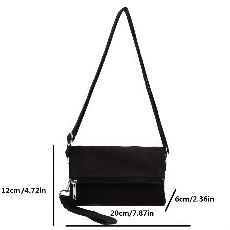 Women's Simple Style Solid Color High Capacity Foldable Canvas Crossbody Bag  In BLACK