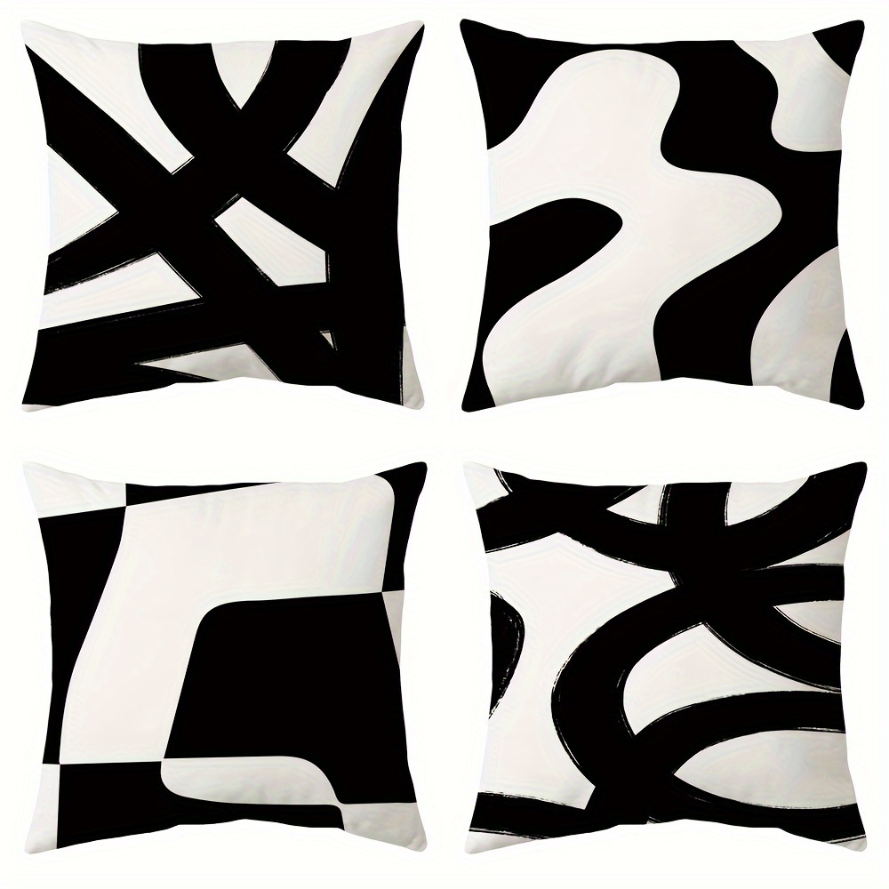 

4pcs Black And White Geometric Modern Abstract Neutral Art Pillowcase, Abstract Art Pillowcase, Home Living Room Bedroom Terrace Sofa Decoration, 17.7*17.7 Inches, Without Pillow Inserts