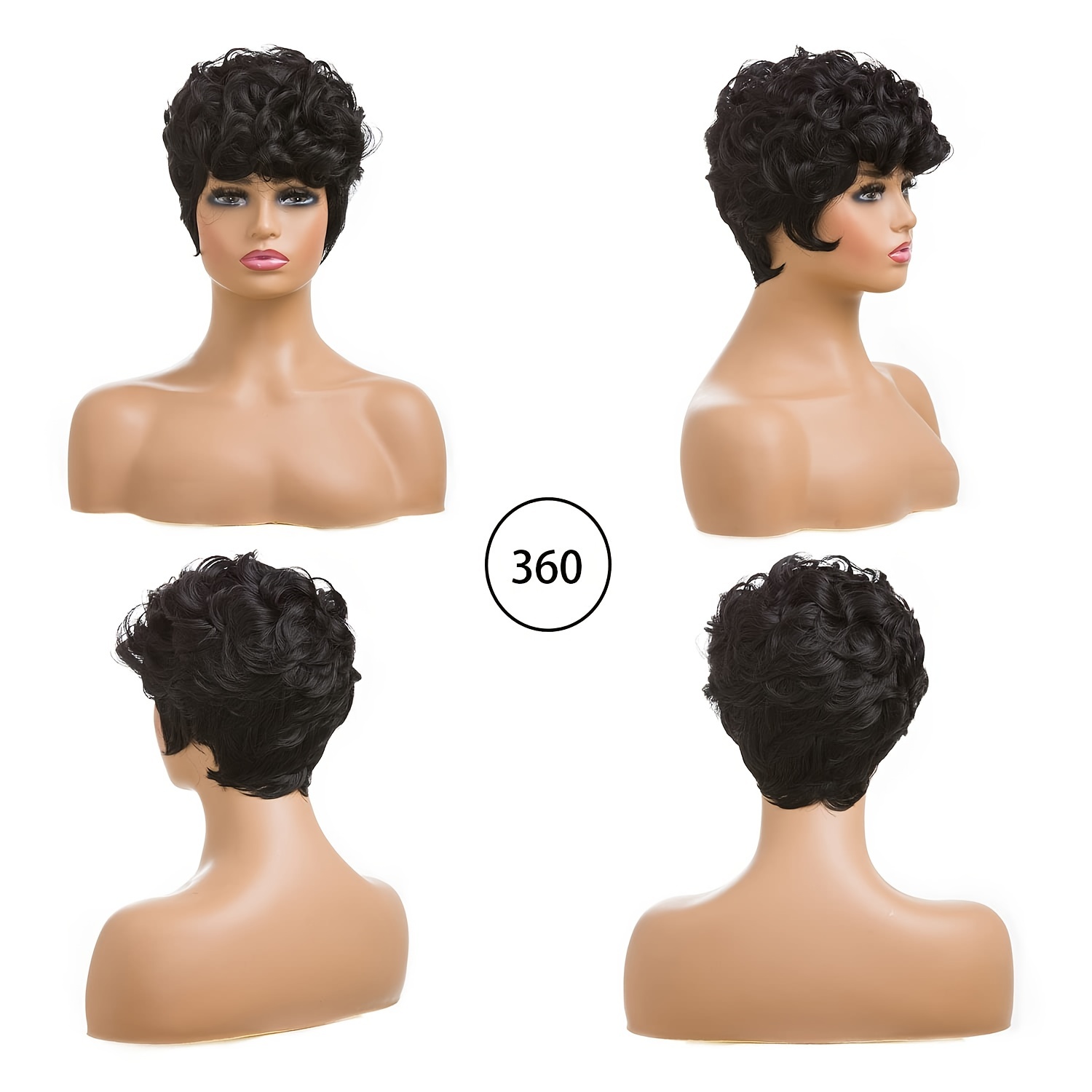 Short Curly Pixie Cut Wig with Bangs