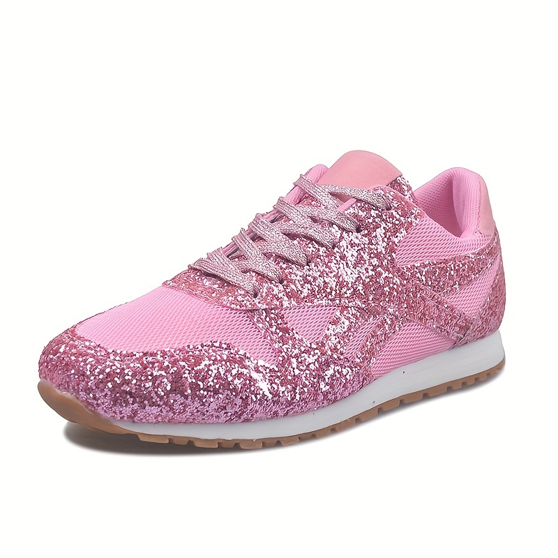 Women's Glitter Decor Sneakers, Breathable Mesh Lace Up Outdoor Shoes,  Comfortable Low Top Running Shoes