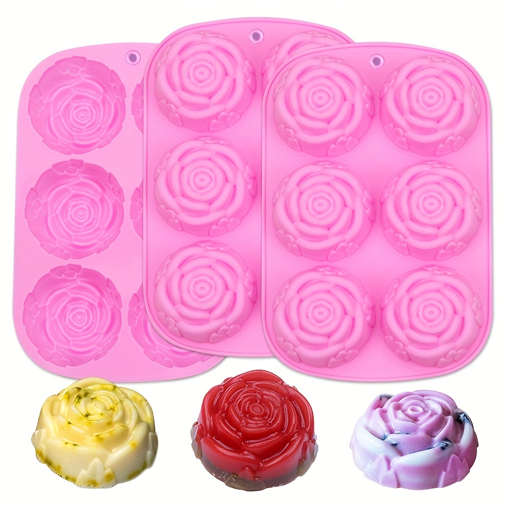 Multiple Cavities Silicone Soap Mold, One Silicone Mold for 3 Different Flower Rose Soap Making, Wax Melt Gypsum Resin Craft Molds, Chocolate Mousse