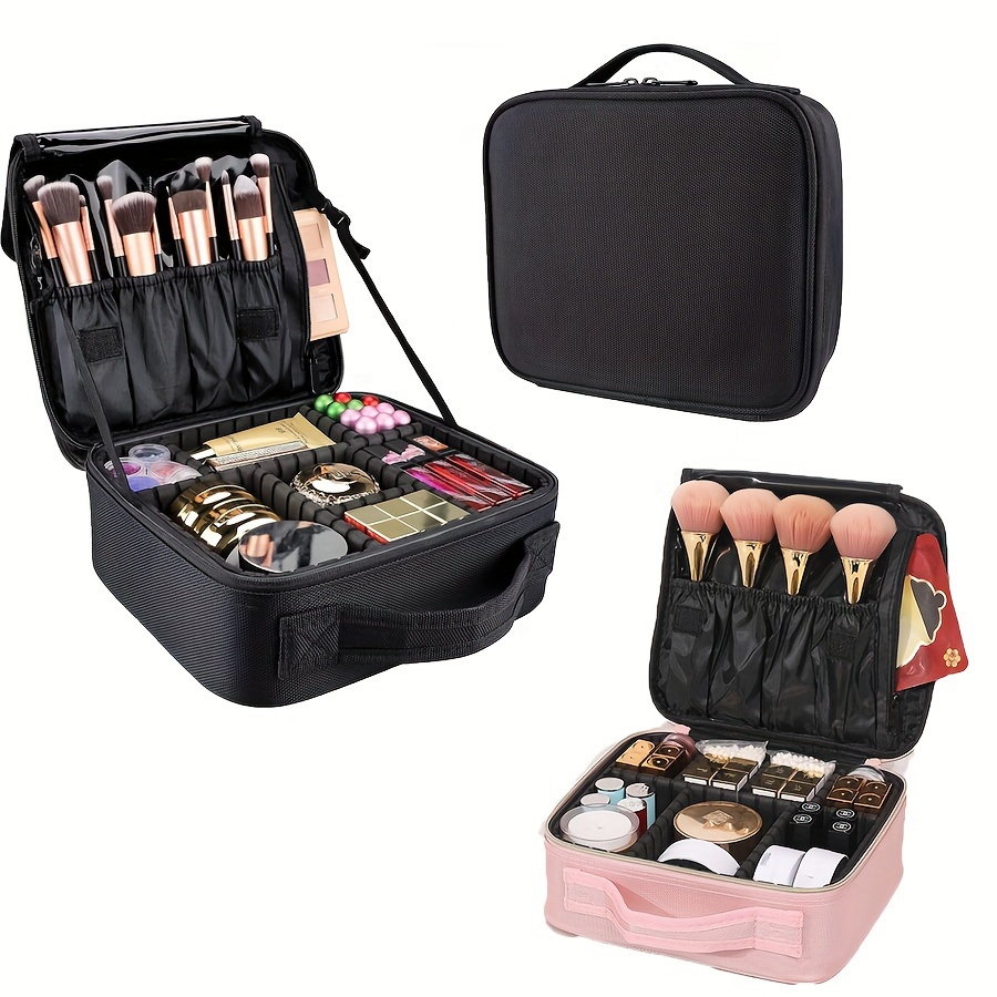 1pc,Makeup Cosmetic Storage Case,Cosmetic Organiser Bag Waterproof Storage  Case,Professional Make Up Train Case Cosmetic Box Portable Travel Artist  Storage Bag Brushes Bag Toiletry Organiser Tool With Adjustable  Dividers,Travel Storage Partition