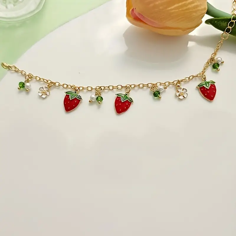 Strawberry Pendant Beads Multilayer Stretch Bracelet - Temu