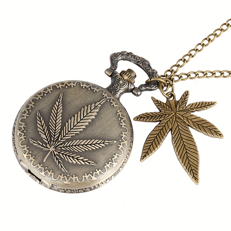 1pc bronze color maple leaf design quartz necklace pocket watch for boys ideal choice for gifts 2