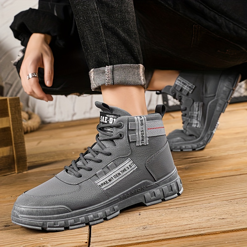 Casual Man High Sneakers, Leather Tracking Shoes