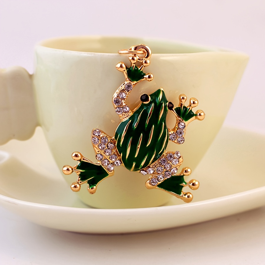 1pc alloy   keychain with rhinestones cute cartoon crystal encrusted   animal charm lobster clasp car key ring for women s bags accessories valentine s day gift decorative charm   design alloy construction frog decor 3