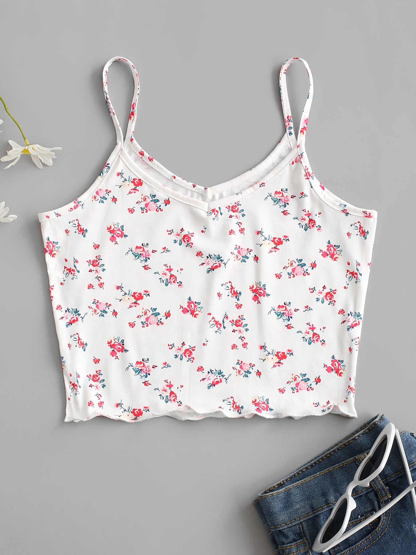 Floral Print Sexy Cami Top Sleeveless Cute Every Day Top - Temu