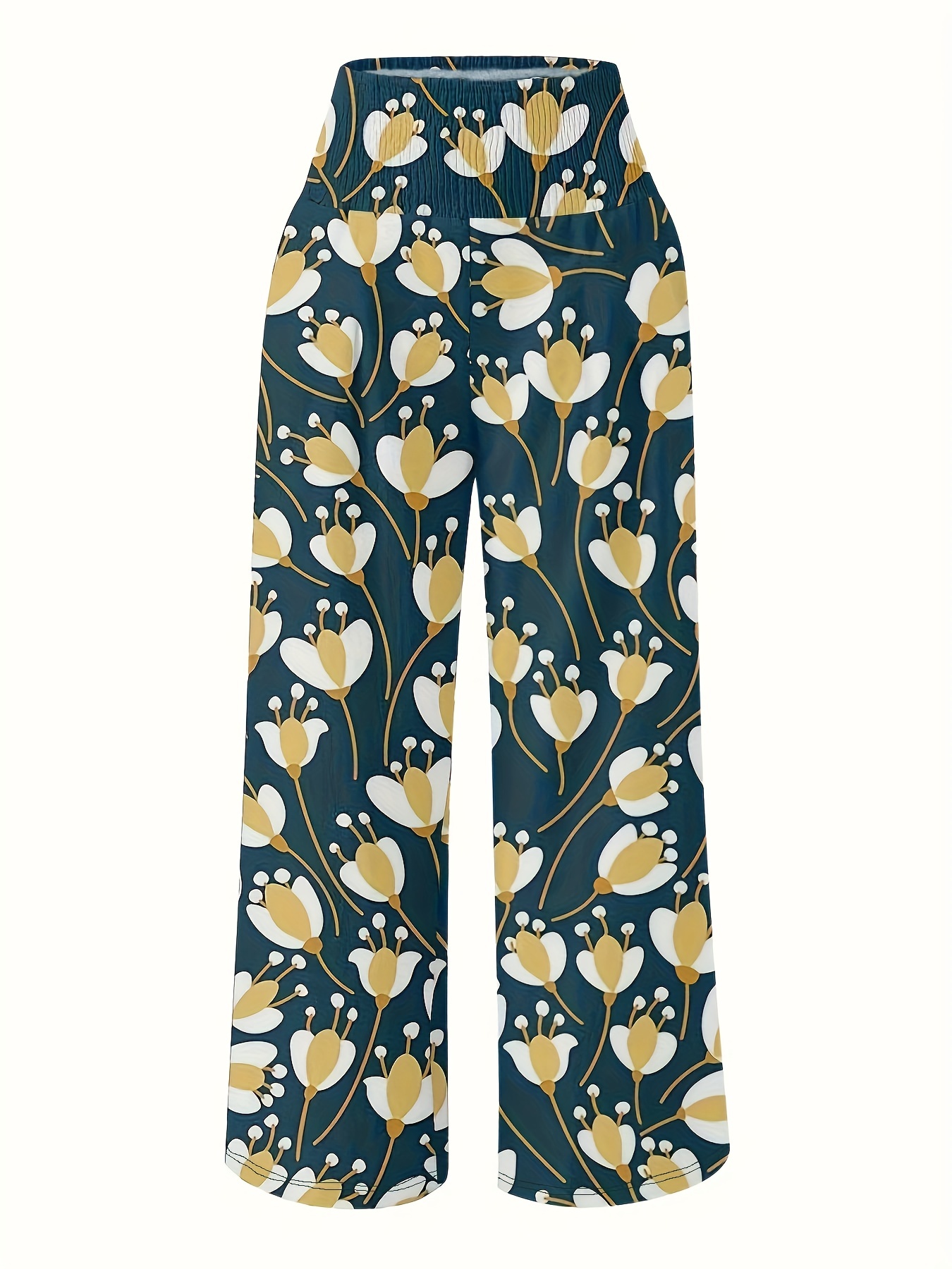 Plus Size Casual Pants Women's Plus Floral Print Waist Band - Temu