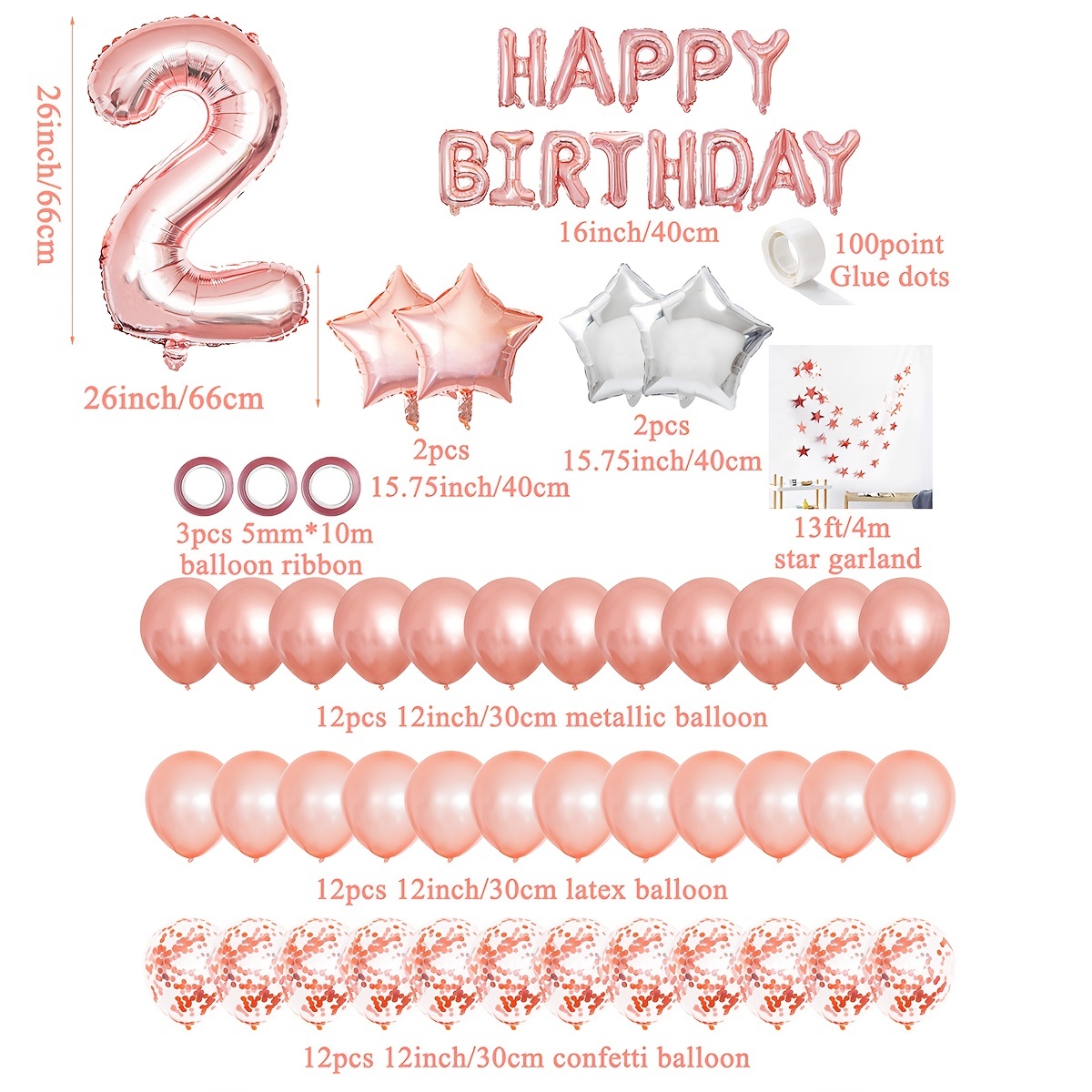 Ballons décoration 10e anniversaire or rose, ensemble décoration