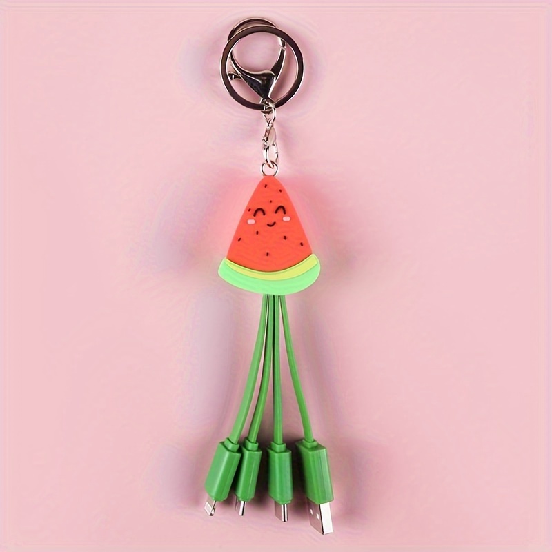 

Cute Watermelon Keychain Usb Charging Cable Universal 3 In 1 Charger Cable Adapter Type-c/micro Usb Port For /android Charging