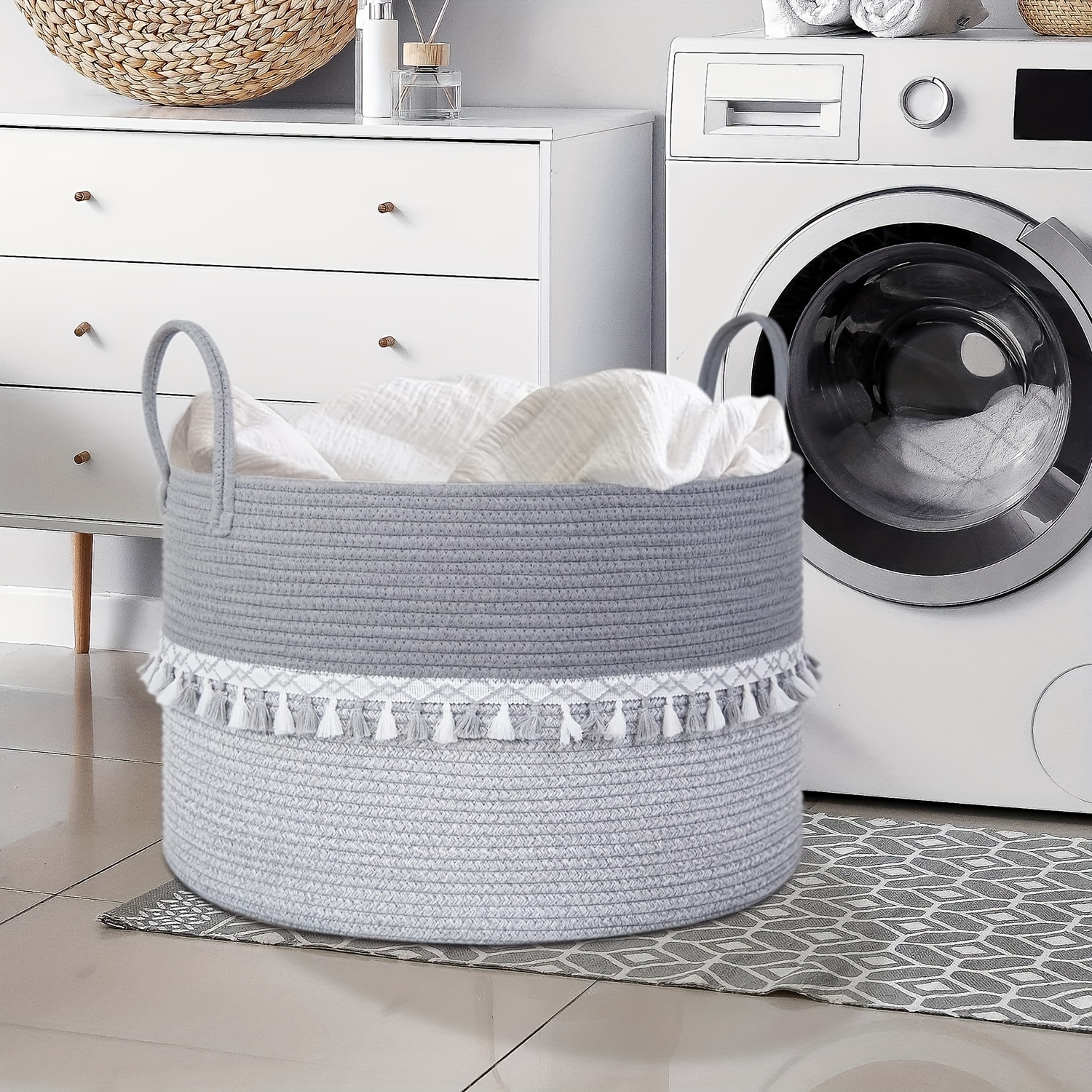 Cesta de lavandería pequeña y delgada, cesta de almacenamiento alta de  algodón, canasta decorativa para mantas, cesta grande plegable para  juguetes