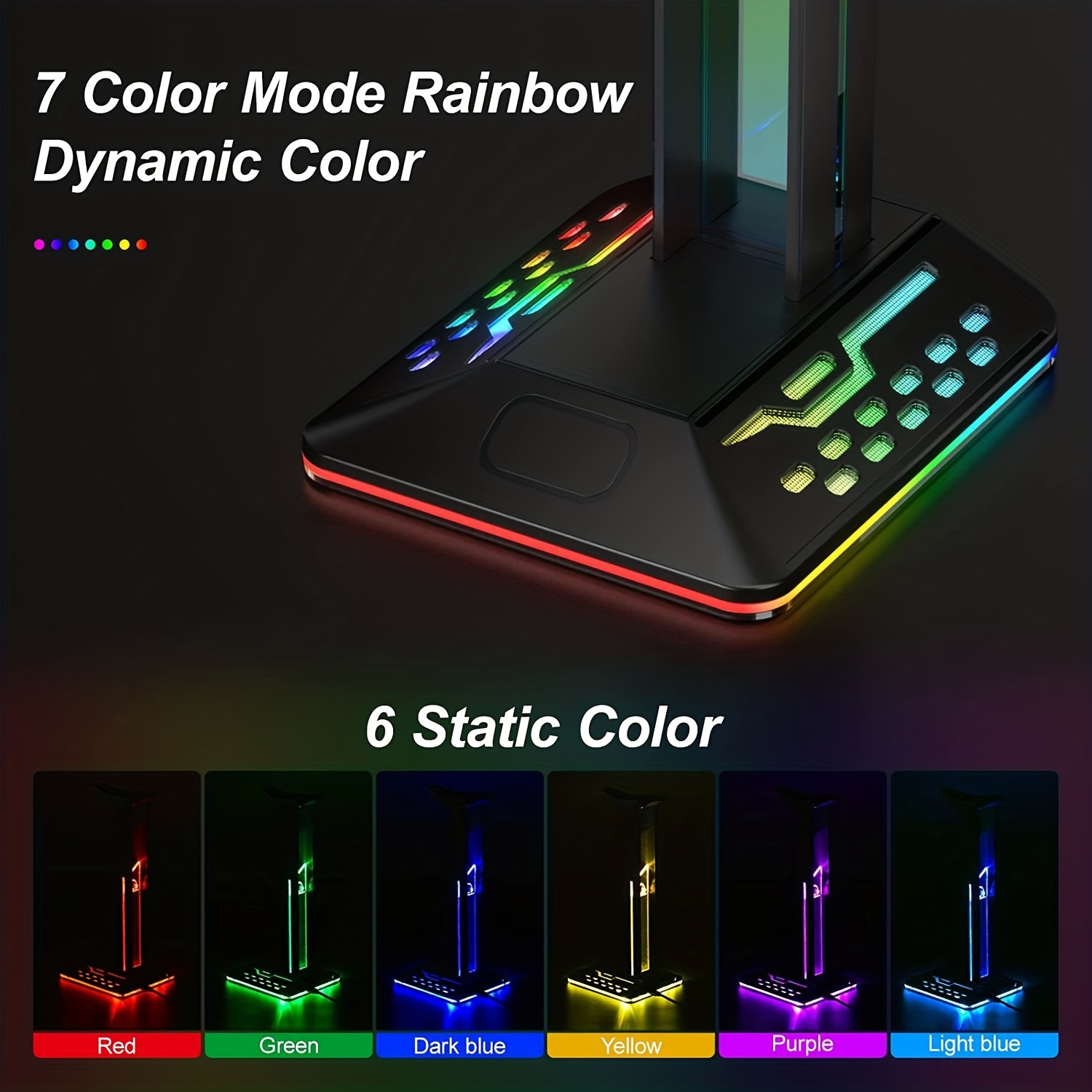 1pc RGB Headphone Stand/Gaming Headset Bracket/Headphone Holder With 2 USB  Chargers And 7 Light Modes For Gamers Gaming PC Accessories (Black)