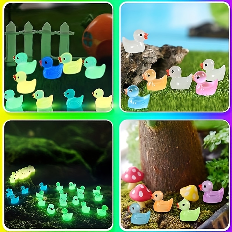 10Pcs Mini Luminous Resin Ducks Glow In The Dark Miniature Ornament Tiny  Duck C~