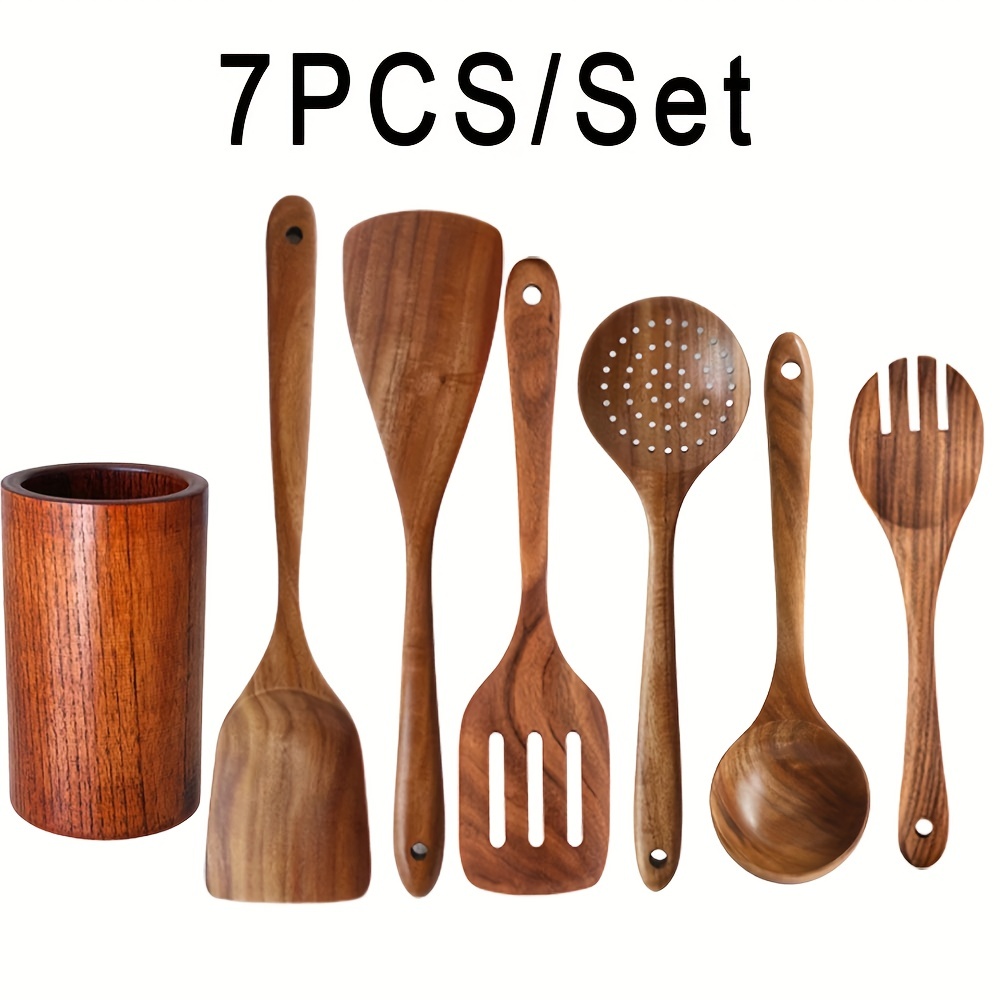 Wooden Utensils Set of 6 Large Kitchen Cooking Utensil for Non