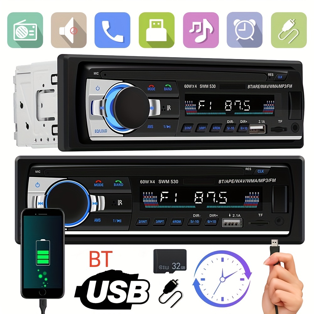 1DIN Autoradio Stereo Con Telecomando Digitale BT Car Audio Music Stereo  Radio 12V MP3 Player Con USB/SD/AUX-IN+ Supporto Per Telefono Mobile+ APP -  Temu Italy