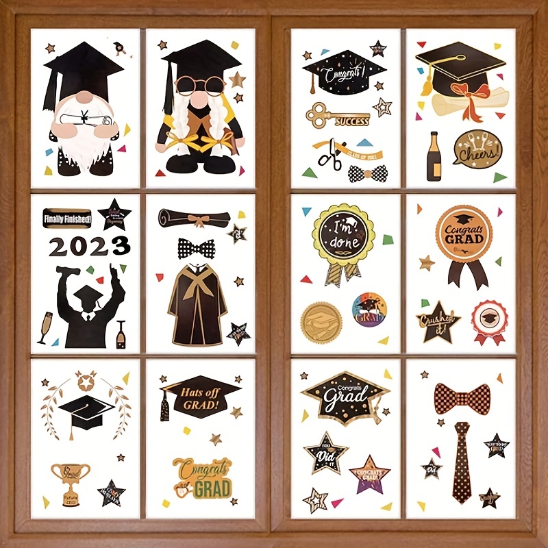 9 Sheets Graduation Window Stickers Congrats Grad Window Decals