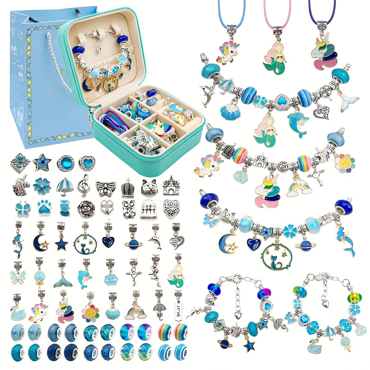 DIY Bracelet Making Kit for Girls, Thrilez 97Pcs Charm Bracelets Kit with  Beads, Pendant Charms, Bracelets and Necklace String for Bracelets Craft 
