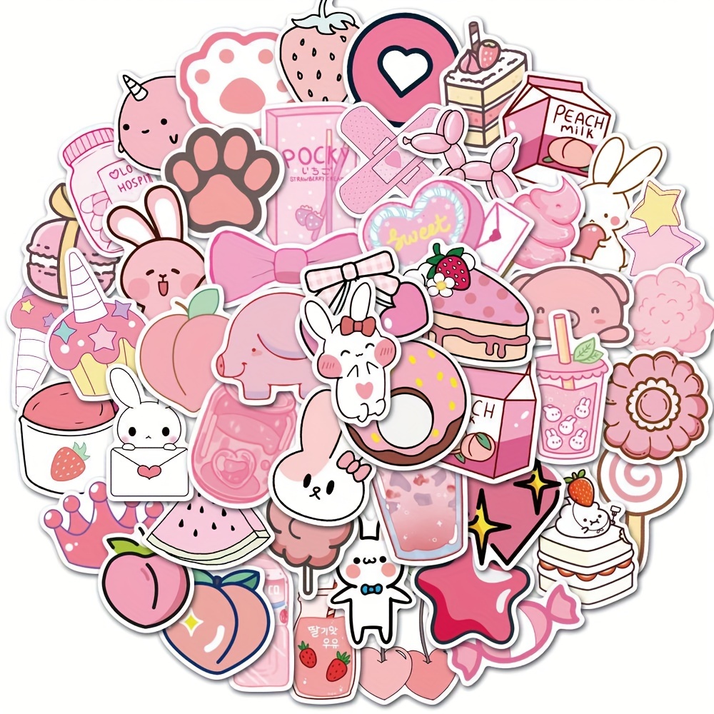 50 Pcs Cute Pink Stickers For Water Bottles, Kawaii Aesthetic