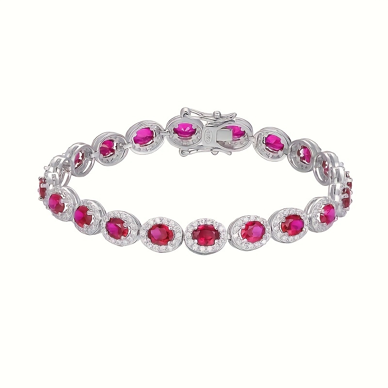 17 5 20cm oval cut red synthetic gemstone bracelet engagement gift for her birthday gift anniversary gift