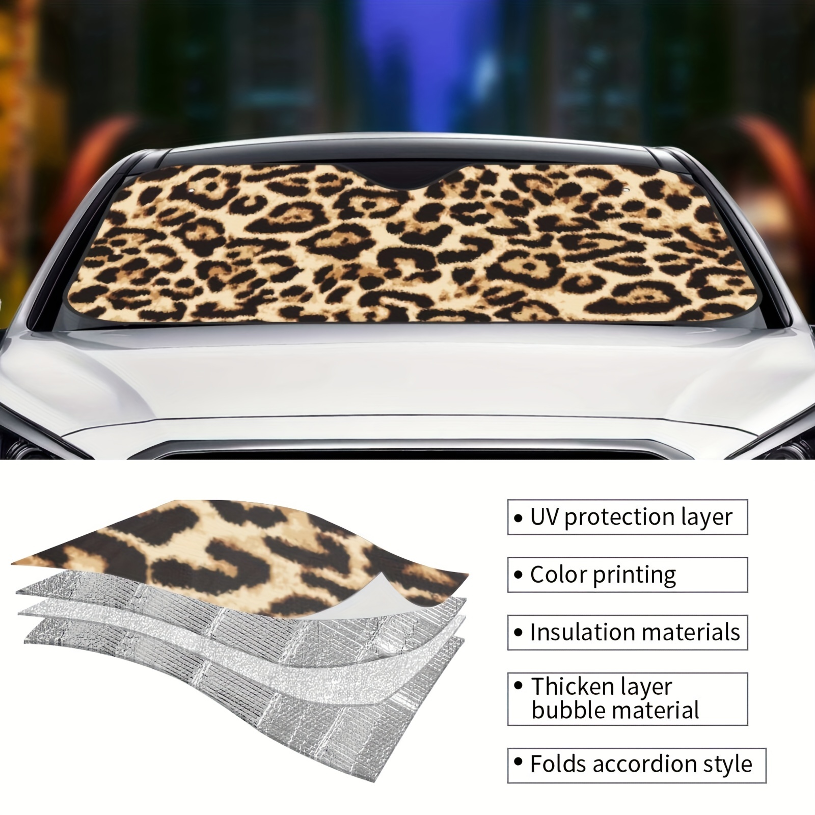 Leopard Print Car Windshield Sun Shade Foldable Uv Ray Sun - Temu