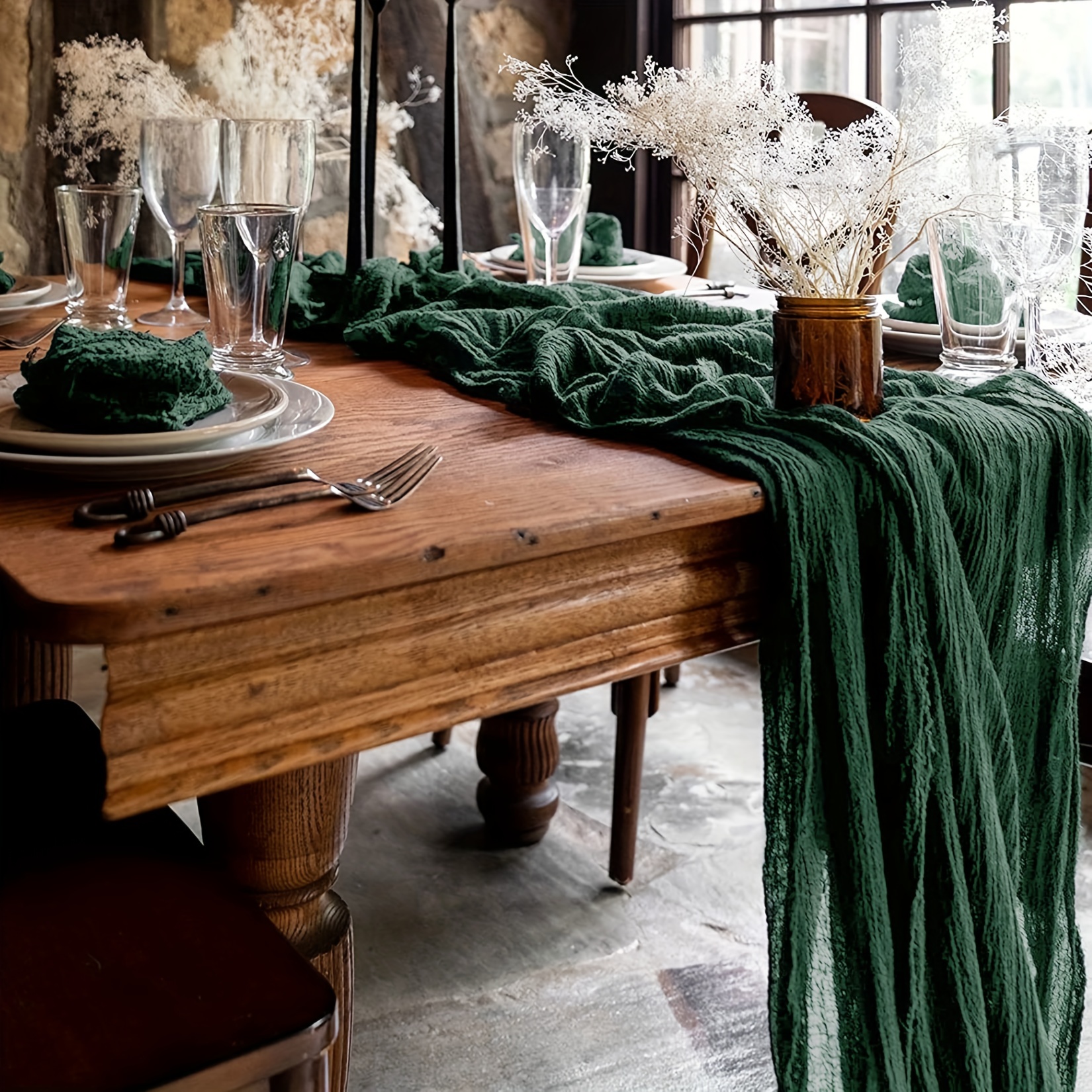 Green Table Runner, Cheesecloth Gauze Table Runner, Balinese ...