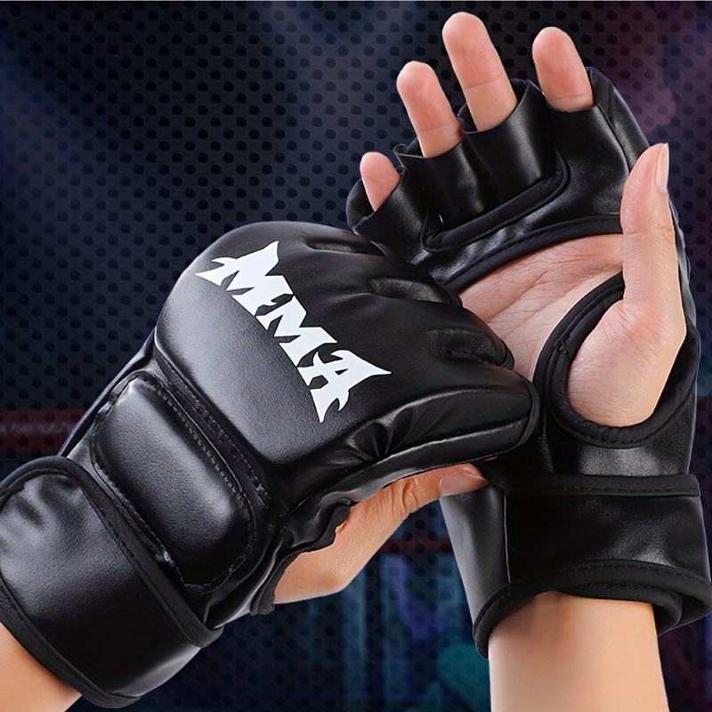 Gants, Gants de boxe Mitaines avec bracelet réglable, Gants demi-doigts  Gants de combat Entraînement Kickboxing Muay Thai Frapper Combat Martial  Mixte