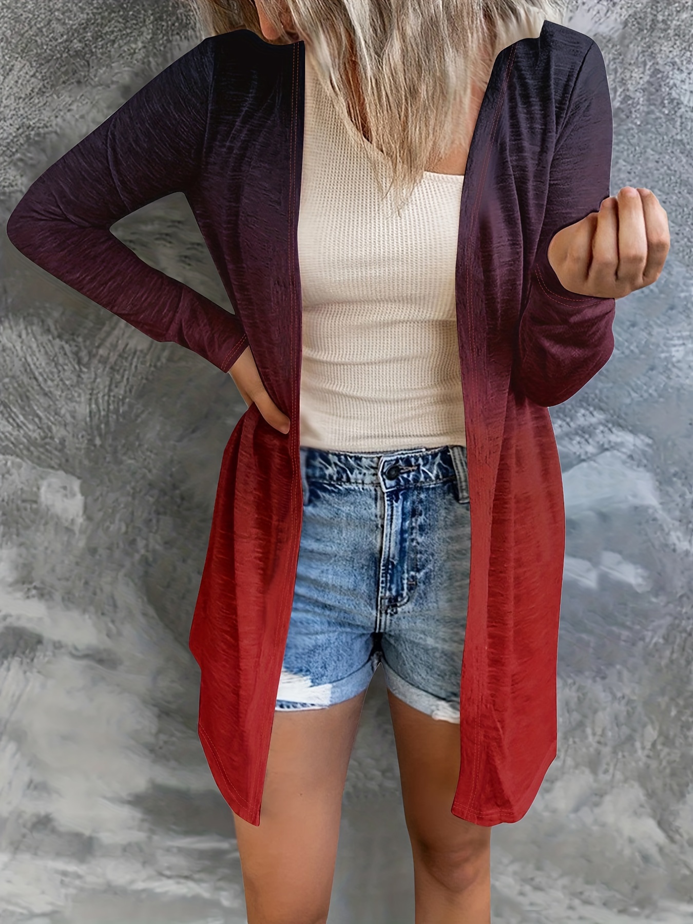 Ombré Open Front Cardigan