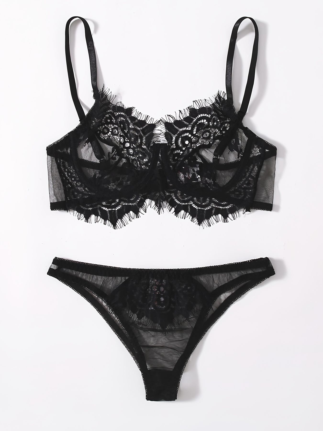 Sexy Lacy Trim Semi sheer Lingerie Set Women's Lingerie - Temu Canada