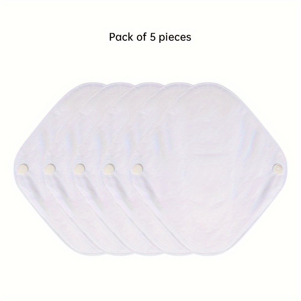 Image of 5pcs White Reusable Large With Wings, Bamboo Cloth & Washable Overnight Period Pads For Women, Cloth Panty Liners For Tampon & Pad Users