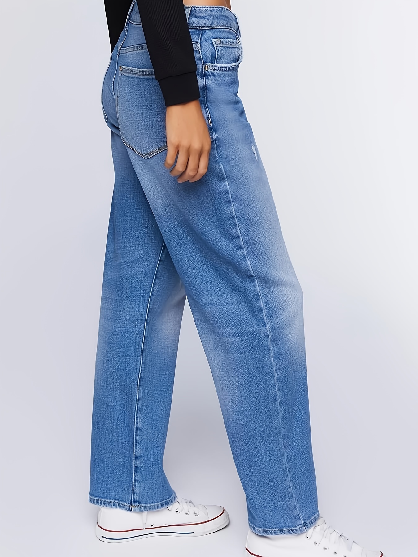 Ripped Straight Leg Loose Fit Jeans High Wide Legs - Temu Austria